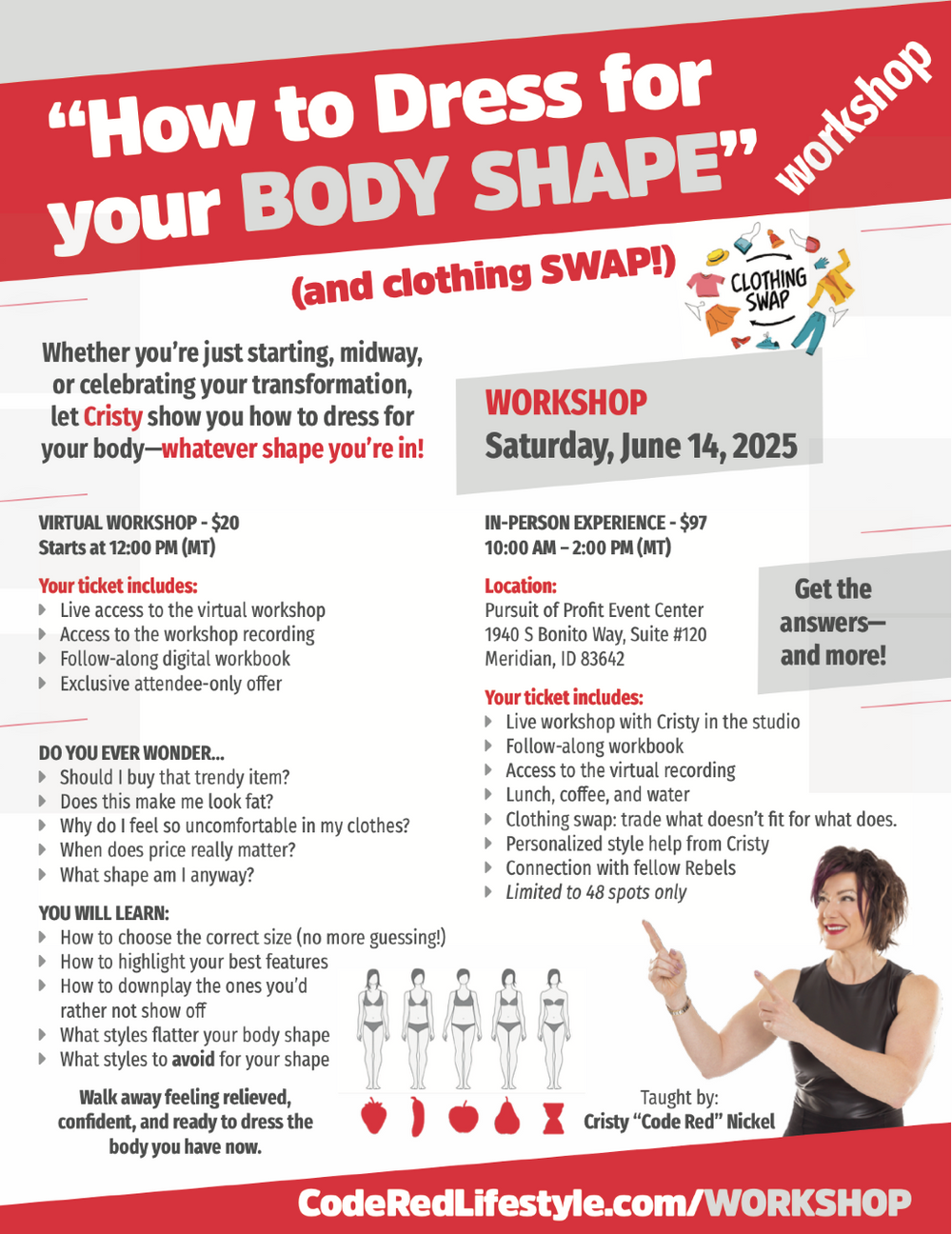 How to dress for your Body Shape June 14, 2025 - 10AM-2PM MST LIVE (12Noon - Virtual)
